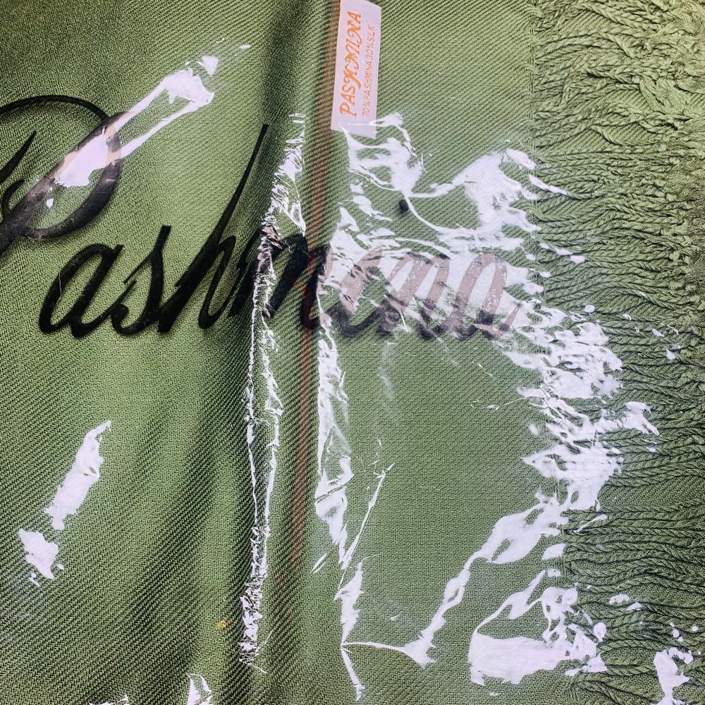 Solid Olive Pashmina Scarf - image 3